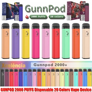 Gunnpod 2000 Puffs Wstępnie wypełnione Jednorazowe Vape 1250mAh Bateria E Divce 18350 8ml Parizer Zestaw startowy VS Elf Bar 20 Flavs Pen Pod Puff Gunpod
